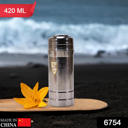 Durable stainless steel flask with secure threaded lid, ideal for travel.