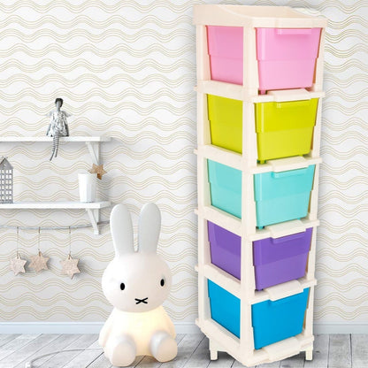 Front view of Organivo's 5-layer modular drawer storage unit, ideal for home organization.