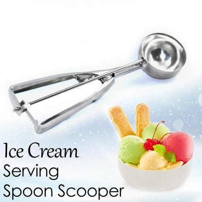 Hand holding the comfortable ergonomic handle of the ice cream serving scoop.