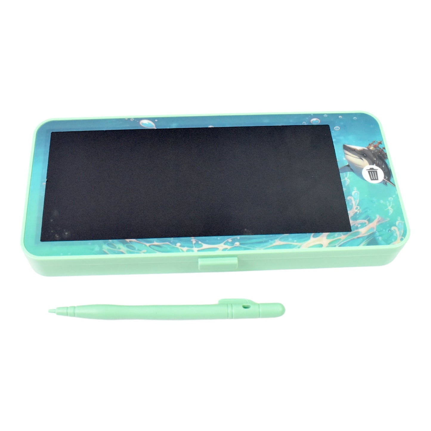 Back view of the Kids LCD Writing Tablet highlighting the lock and erase buttons.