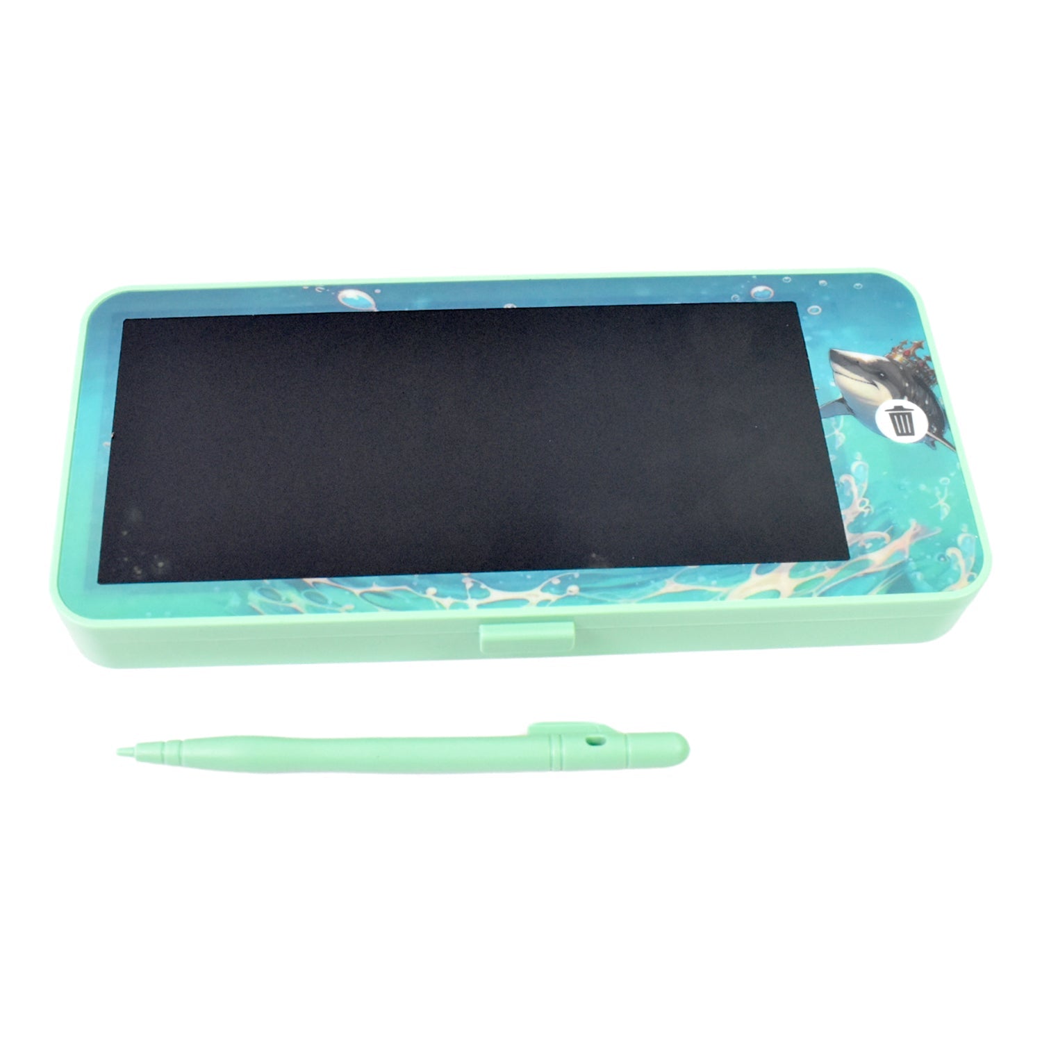 Back view of the Kids LCD Writing Tablet highlighting the lock and erase buttons.