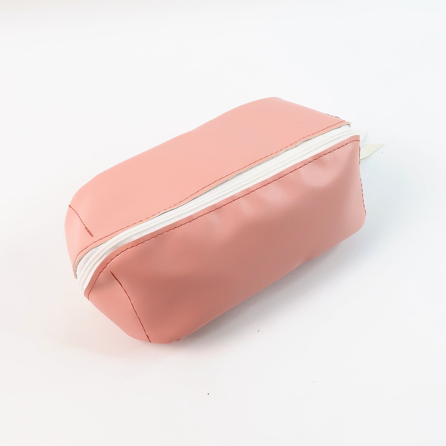 Top-down view of the PU leather makeup pouch, highlighting its wide zip opening.