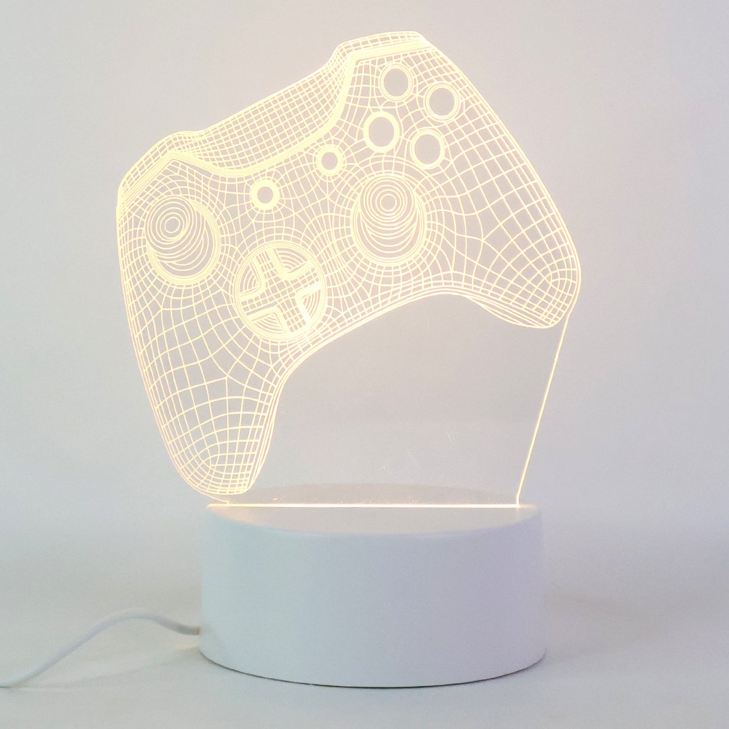 3D LED night lamp showing glowing 3D wireframe gaming controller design