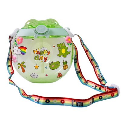 Child's hand holding the compact green Donut Water Bottle, illustrating its kid-friendly size.