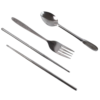 Stainless steel fork, spoon, and chopsticks from the portable cutlery set