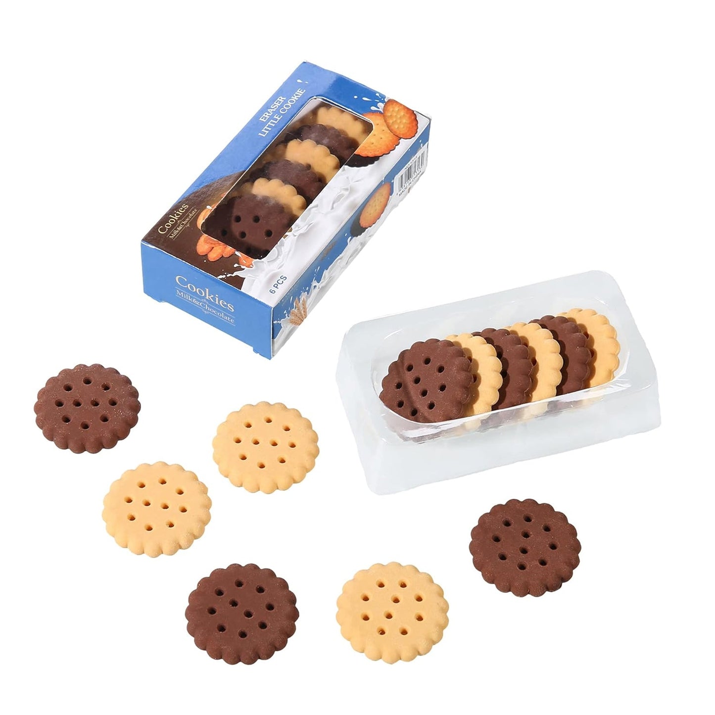 Biscuit-Shaped Erasers | Fun Rubber Stationery for Kids | Creative Birthday Gift Toy (6 Pcs Set)