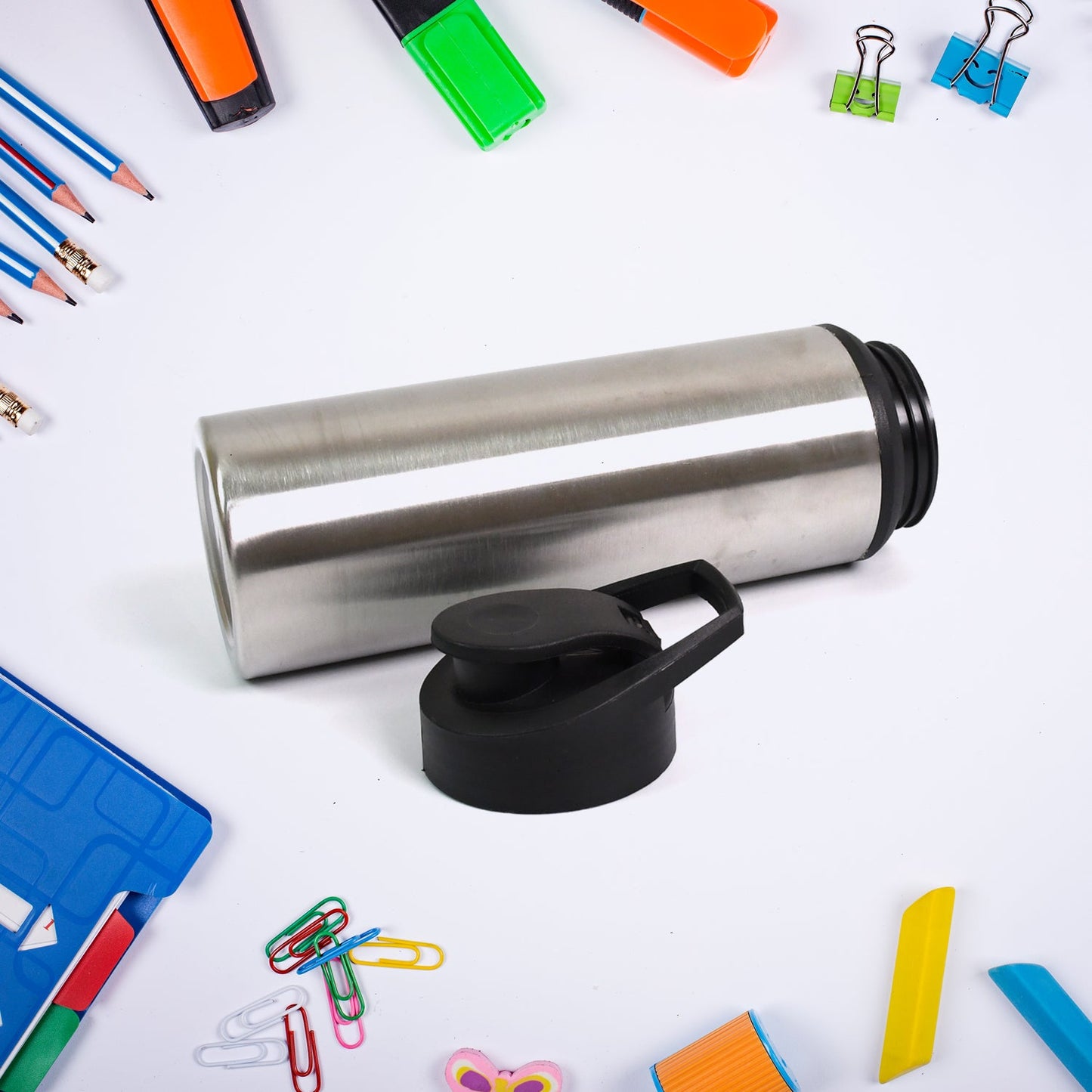 A durable 600ml steel water bottle ready for gym, office, or outdoor activities.