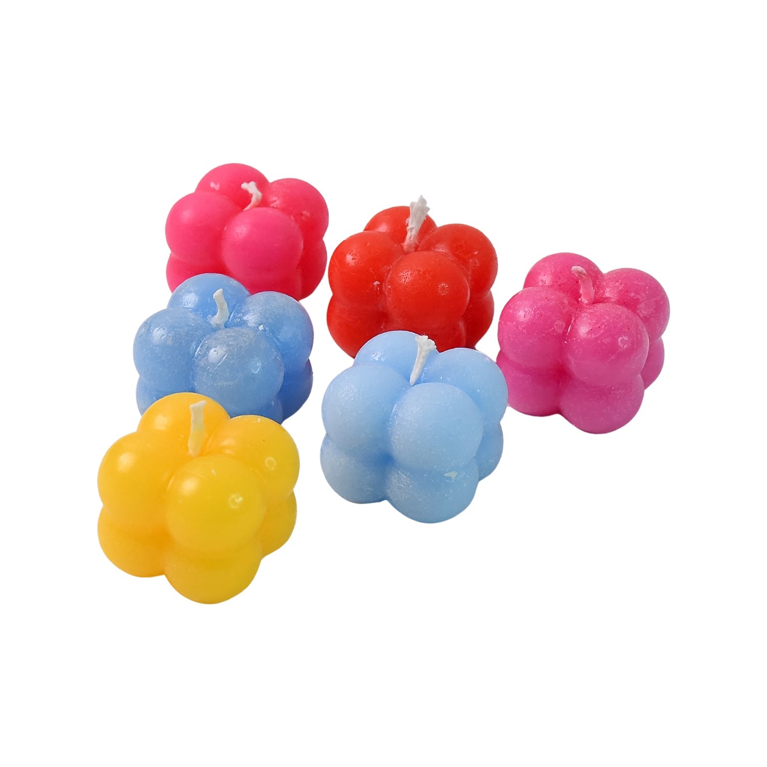 Multicolor bubble cube candles arranged as a stylish centerpiece for parties