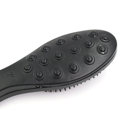 Packaging of the electric hair massager comb highlighting its features.