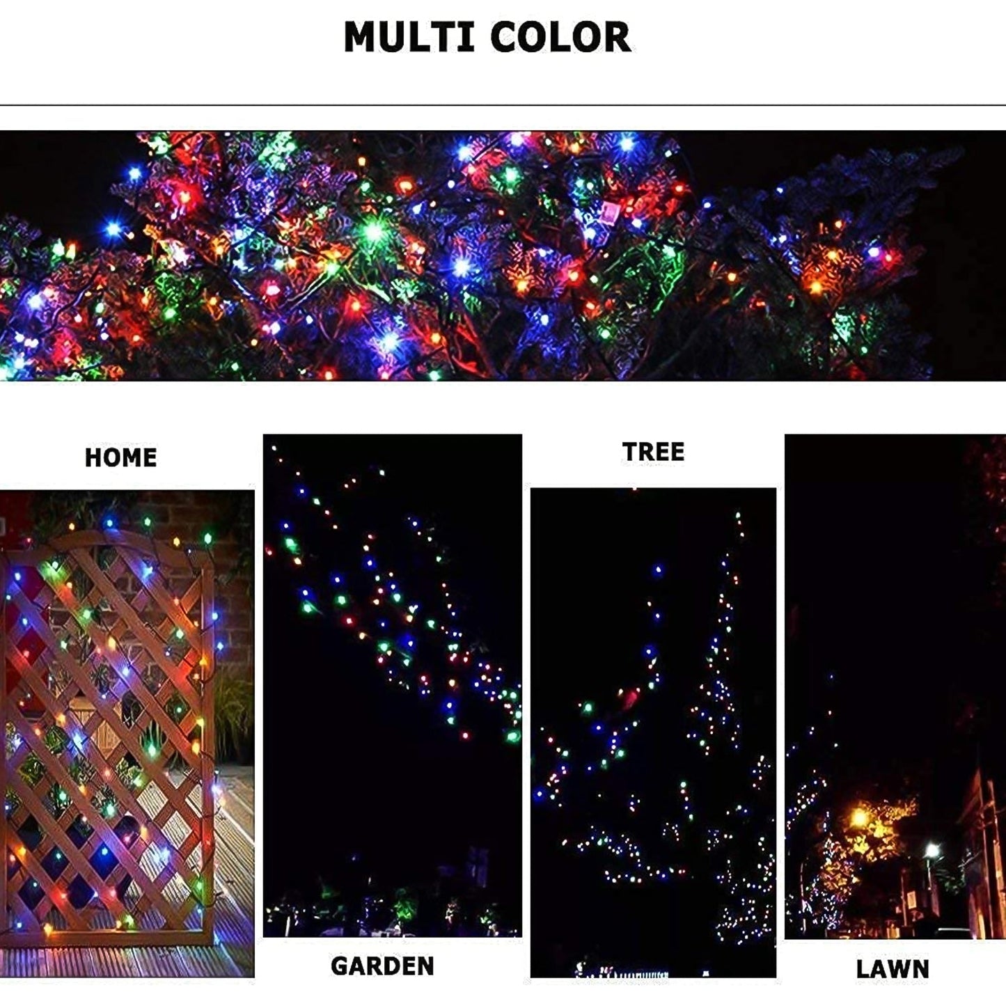 Close-up of bright multi-color LED string lights ready for use.
