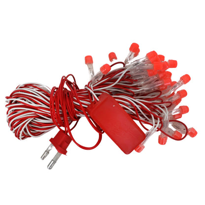 Garden illuminated with red LED decorative string fairy lights