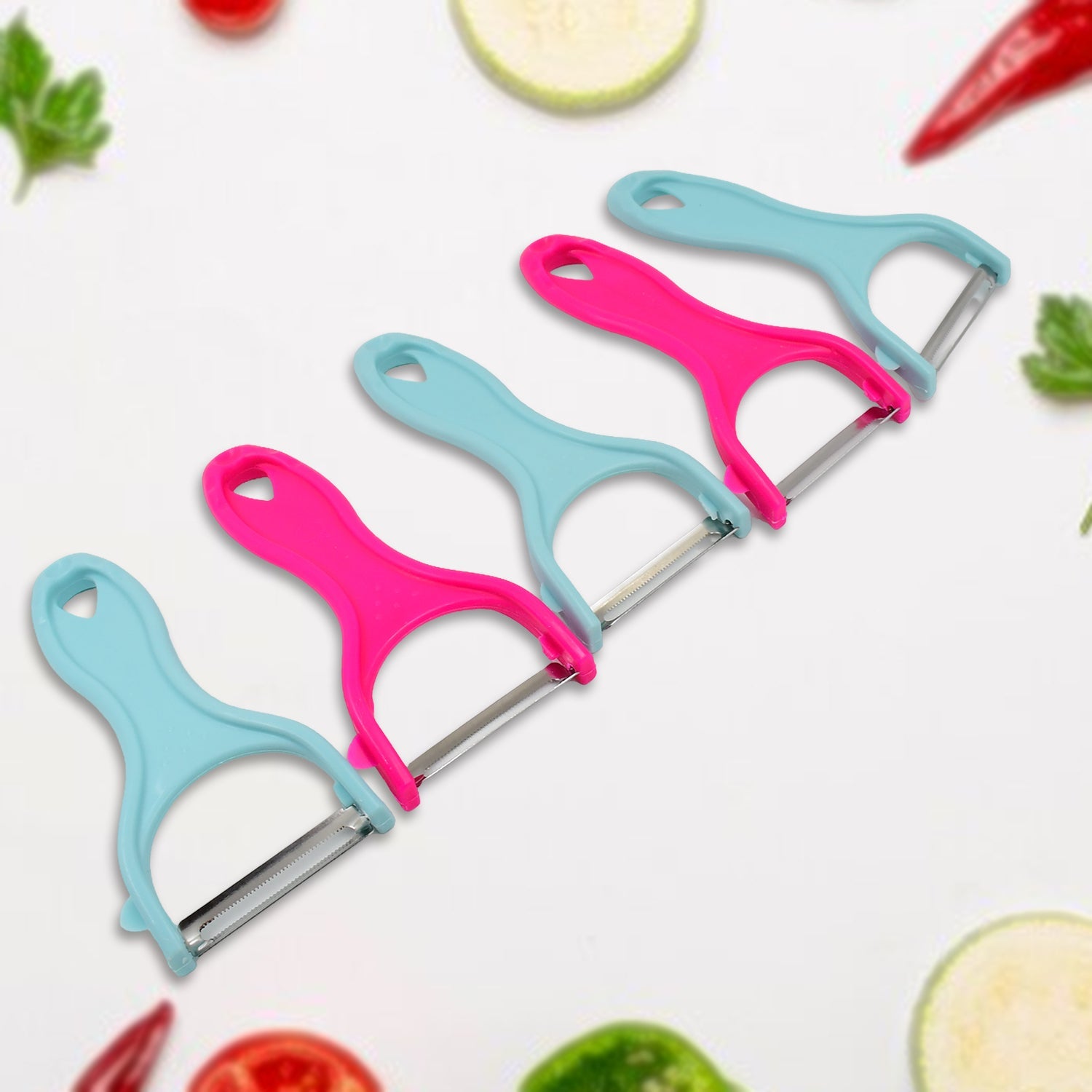 The durable stainless steel peeler with its angular blade for efficient peeling.