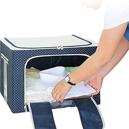 Foldable Steel Frame Clothes Living Storage Organizer Handled Bag 60cm X 43cm X 32cm (Mix Color)