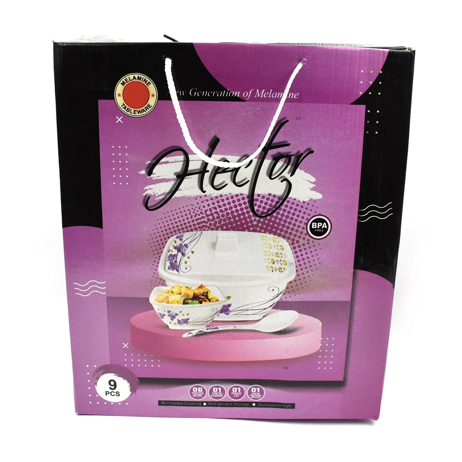 Detail view of the food-grade plastic bowls from the Hector dinner set.