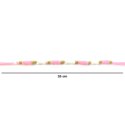 Pink & White Thread Rakhi on a hand