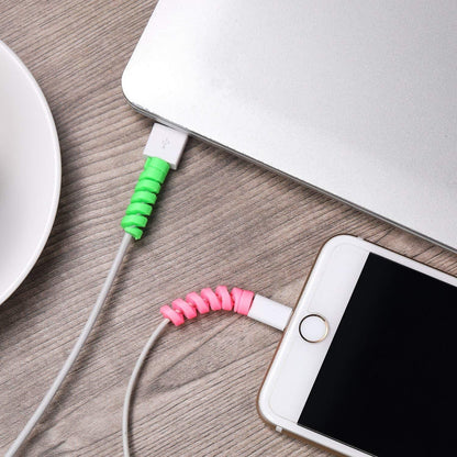 A convenient 10-pack of colourful spiral silicone cable organizers for various cables.