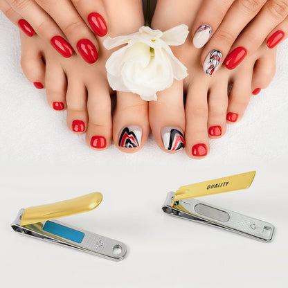 Hand holding the sharp nail clippers, demonstrating its ergonomic grip for precise trimming.