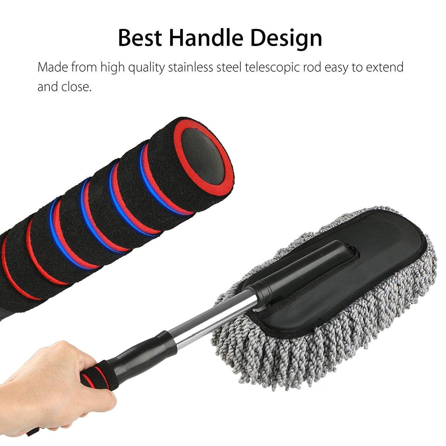 Close-up of the ultra-soft microfiber bristles of the car duster.