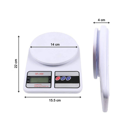 White digital kitchen scale displaying a weight of 0 grams, ready for use.