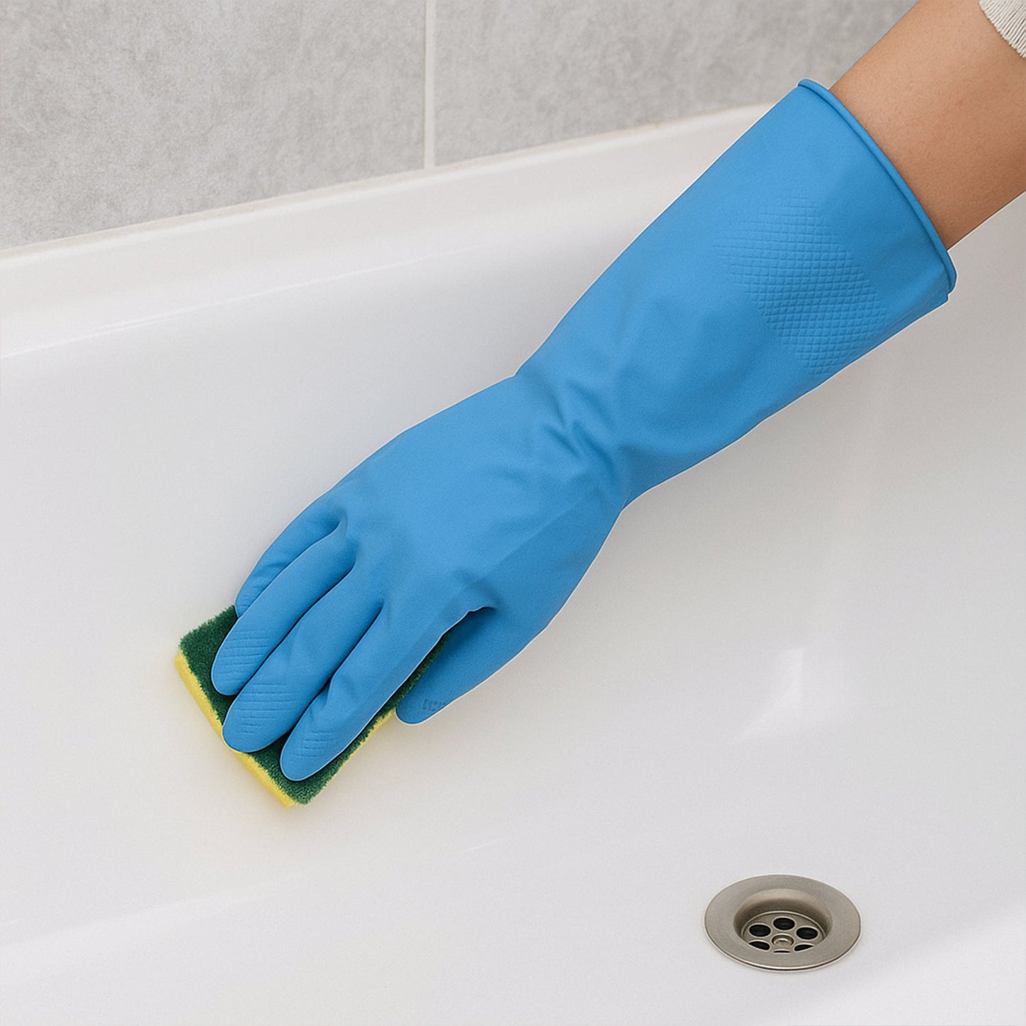 Soft lining inside long cuff rubber cleaning gloves