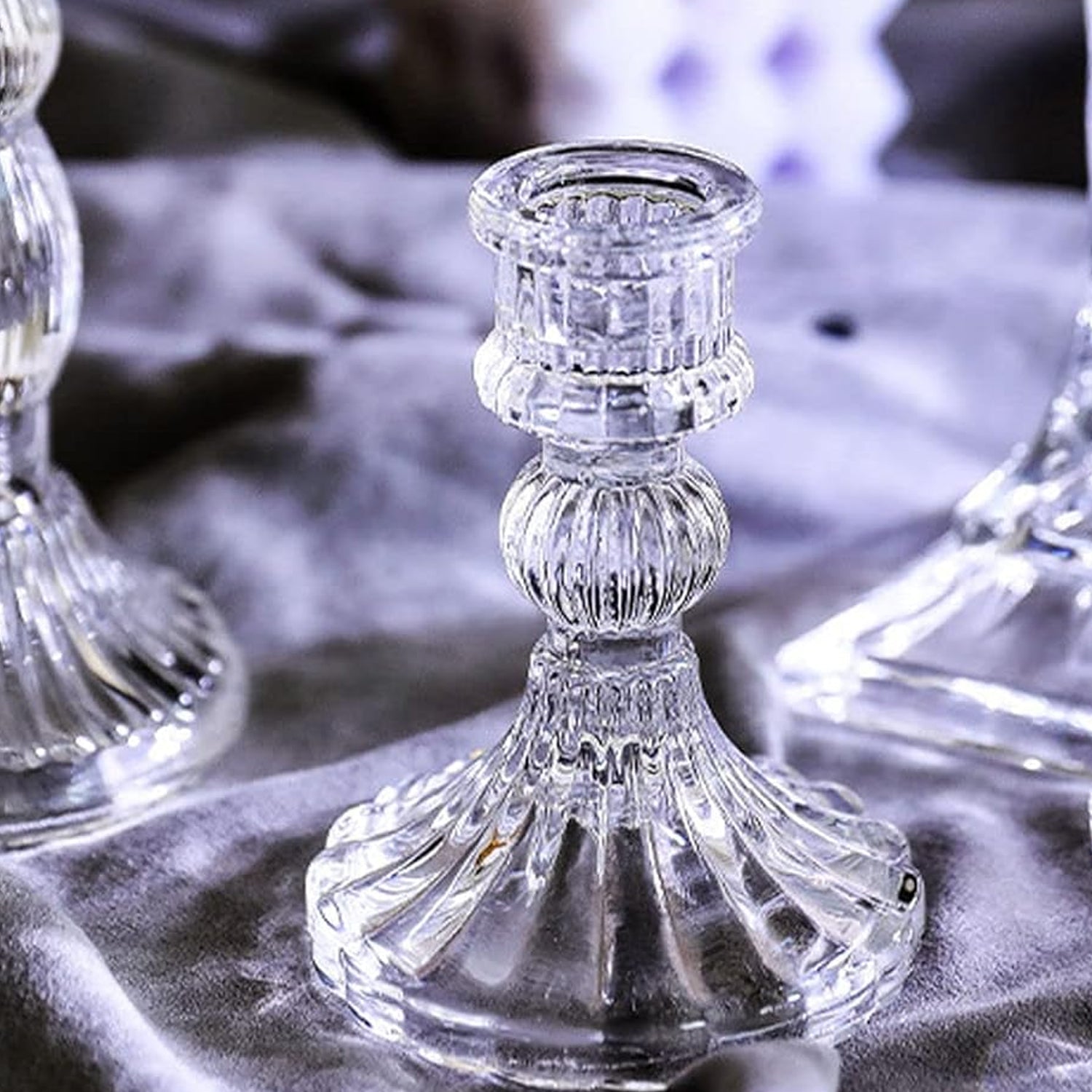 Crystal glass candle stand showcasing intricate glass detailing