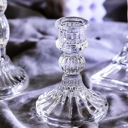 Crystal glass candle stand showcasing intricate glass detailing