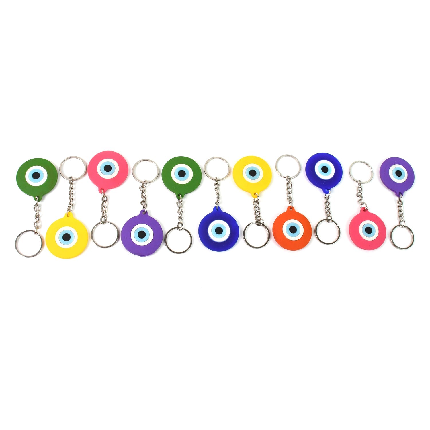 Colorful evil eye keychain charms in silicone and metal ring