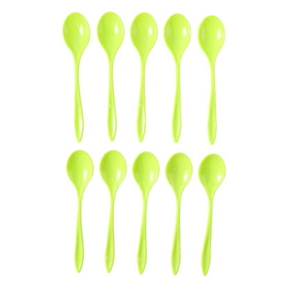 Side profile of a durable plastic spoon, ideal for everyday meals.