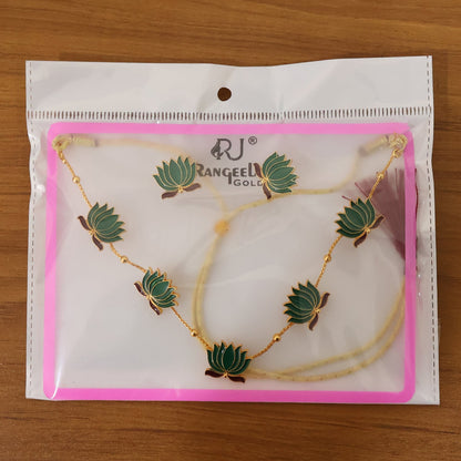 Elegant traditional green lotus jewellery set with stud earrings