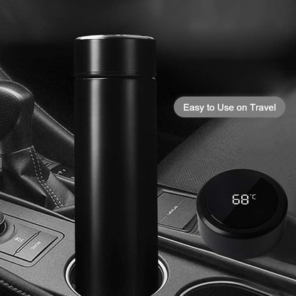 Side view of the smart temperature display water bottle.