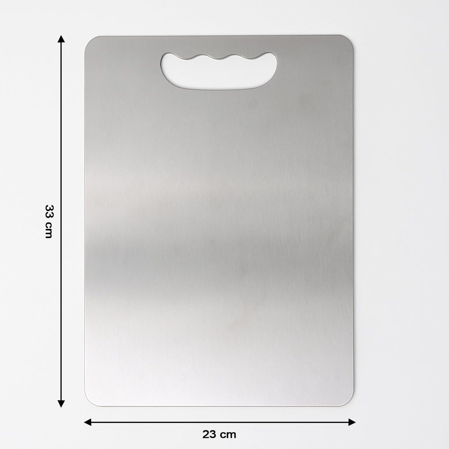 Kitchen chopping board showing sleek brushed steel finish
