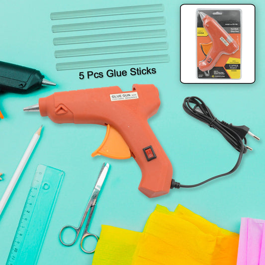 A professional 60-watt hot melt glue gun with five glue sticks, ready for crafting projects.
