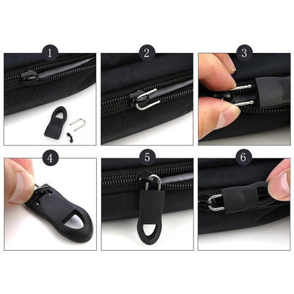Close-up of a black Zipper Pull Tab with a durable cord and metal head, ready for attachment.