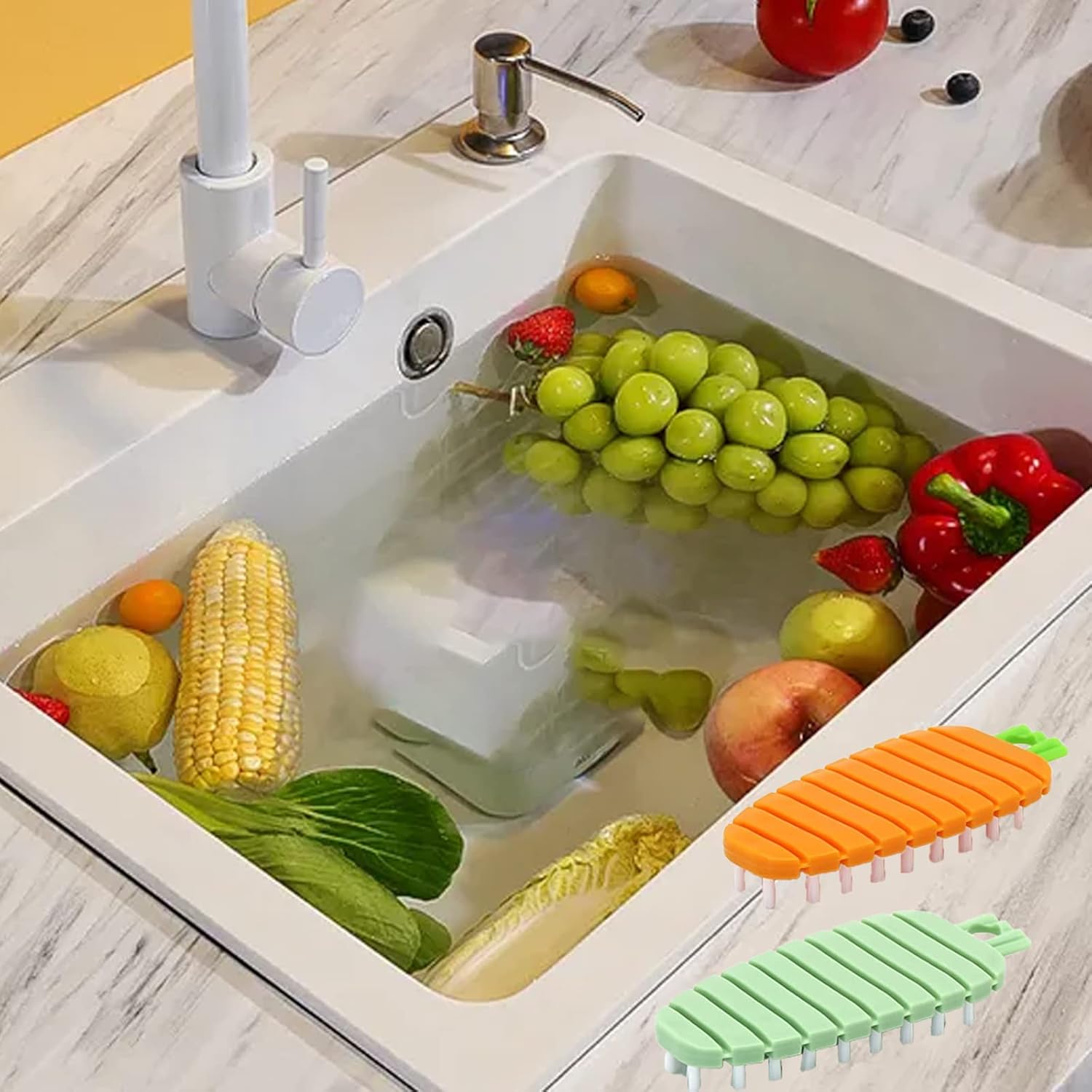 Close-up detail of fruit and vegetable cleaning brush bristles