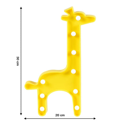Close-up of LED decorative light shaped as a giraffe silhouette