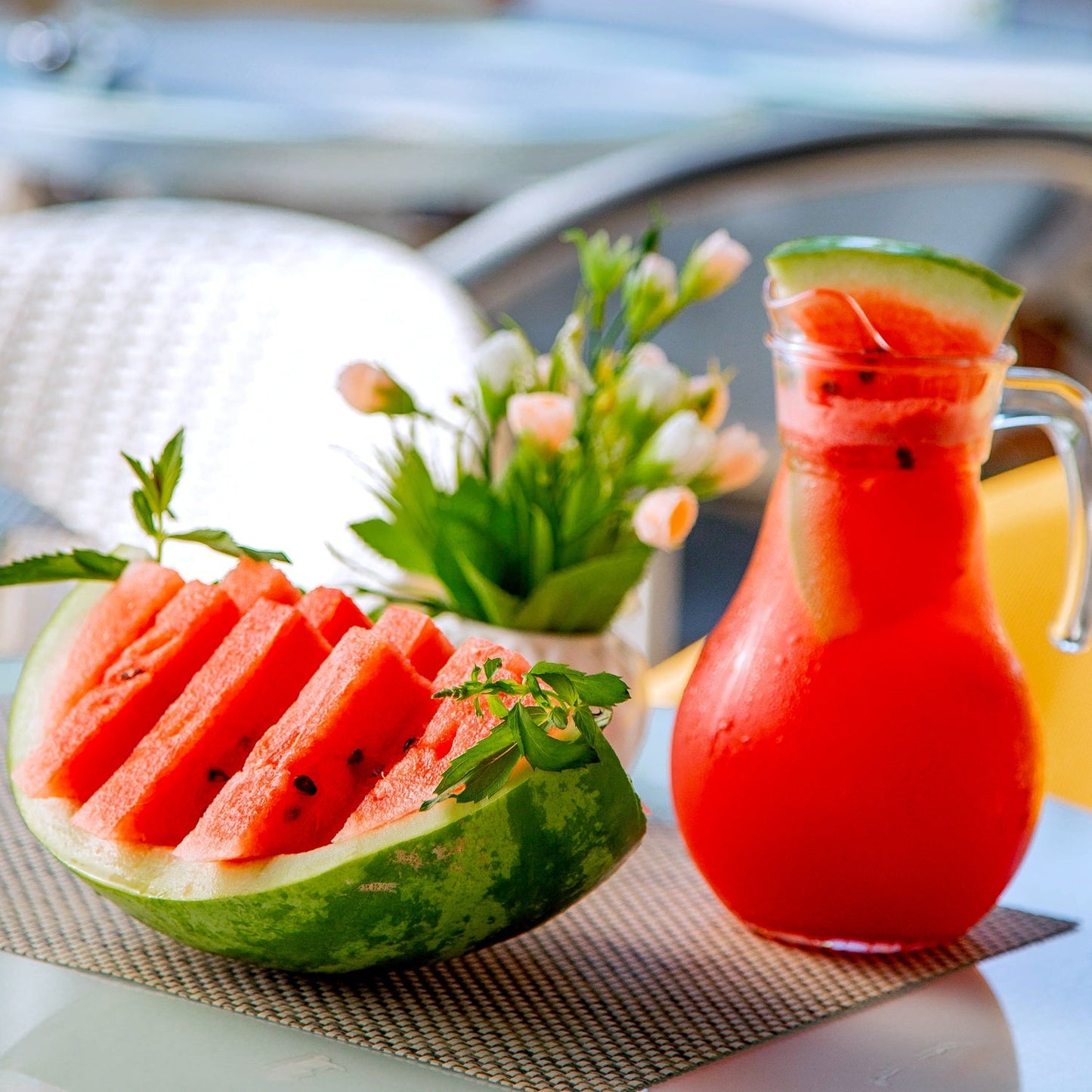 Close-up of the 3-in-1 watermelon corer and slicer tool.