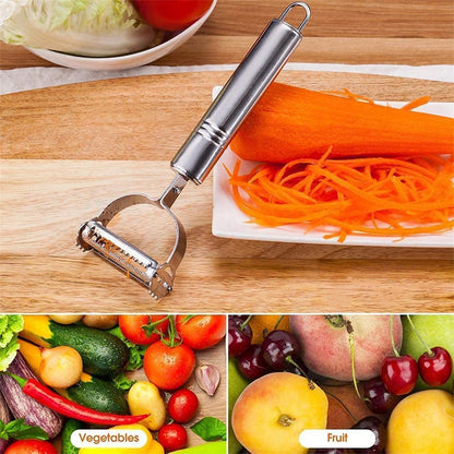 3-in-1 quick peel kitchen tool with stainless steel blades for efficient cooking prep