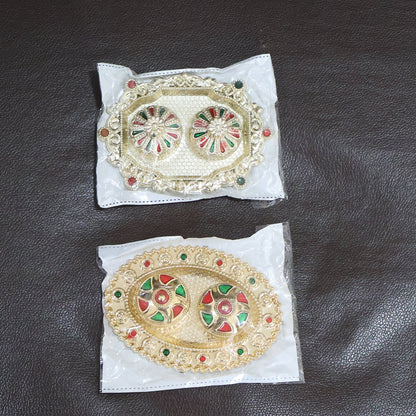 Meenakari Roli–Chawal Pooja Thali -  (1 Pc / Mix design)