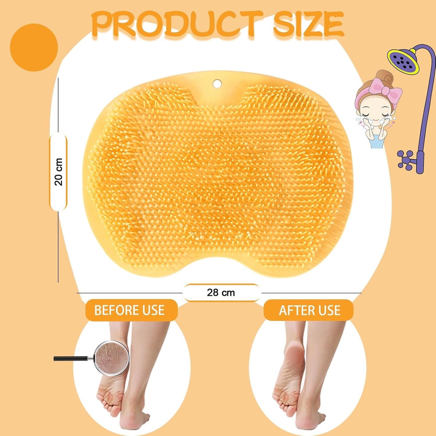 Massage brush bath mat in bright yellow silicone designed for foot spa and exfoliation