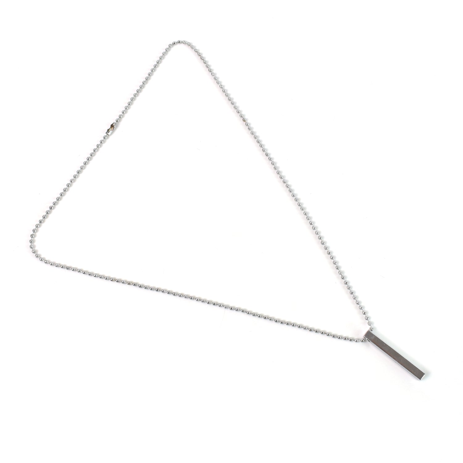 Stylish geometric rod pendant necklace crafted from polished stainless steel.