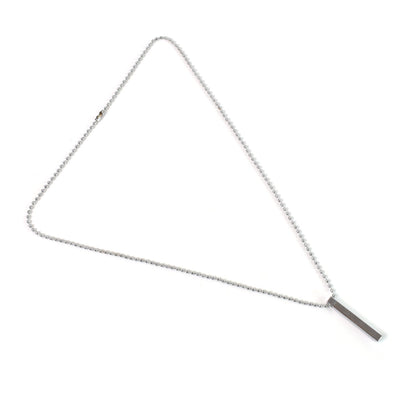 Stylish geometric rod pendant necklace crafted from polished stainless steel.