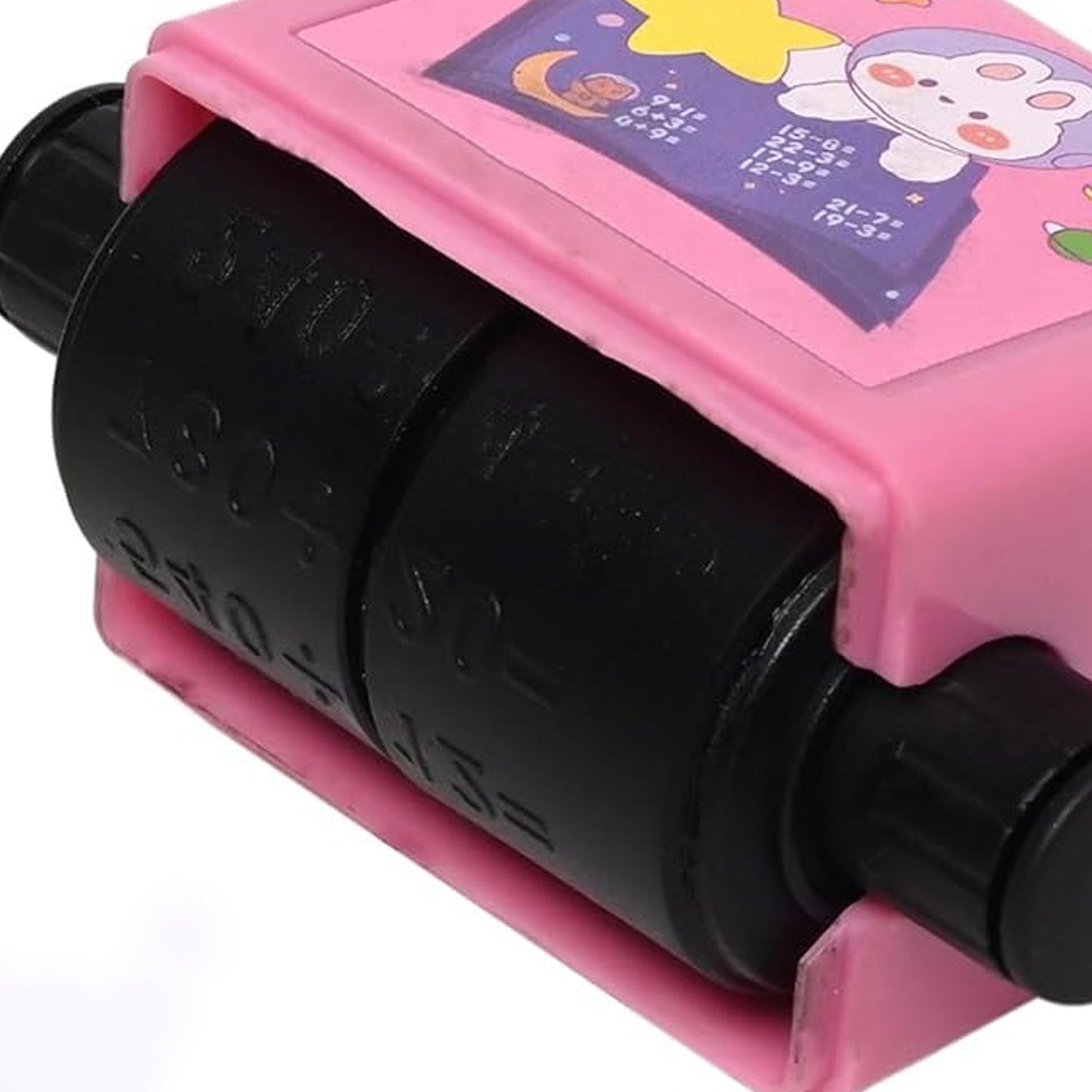 Hand demonstrating the smooth rolling action of the math teaching stamp.