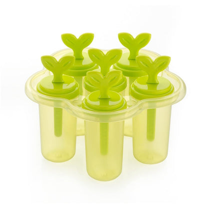 Top-down view of an ice candy maker with six slots.