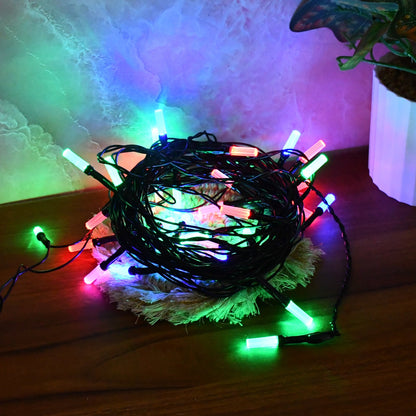 Decorative multi-color LED string lights shown lit up for wedding decoration