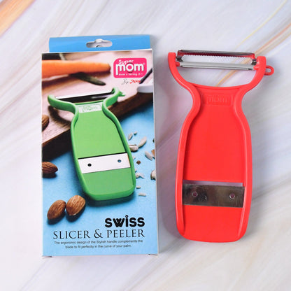 Stainless steel 2-in-1 vegetable peeler and slicer ready for kitchen use