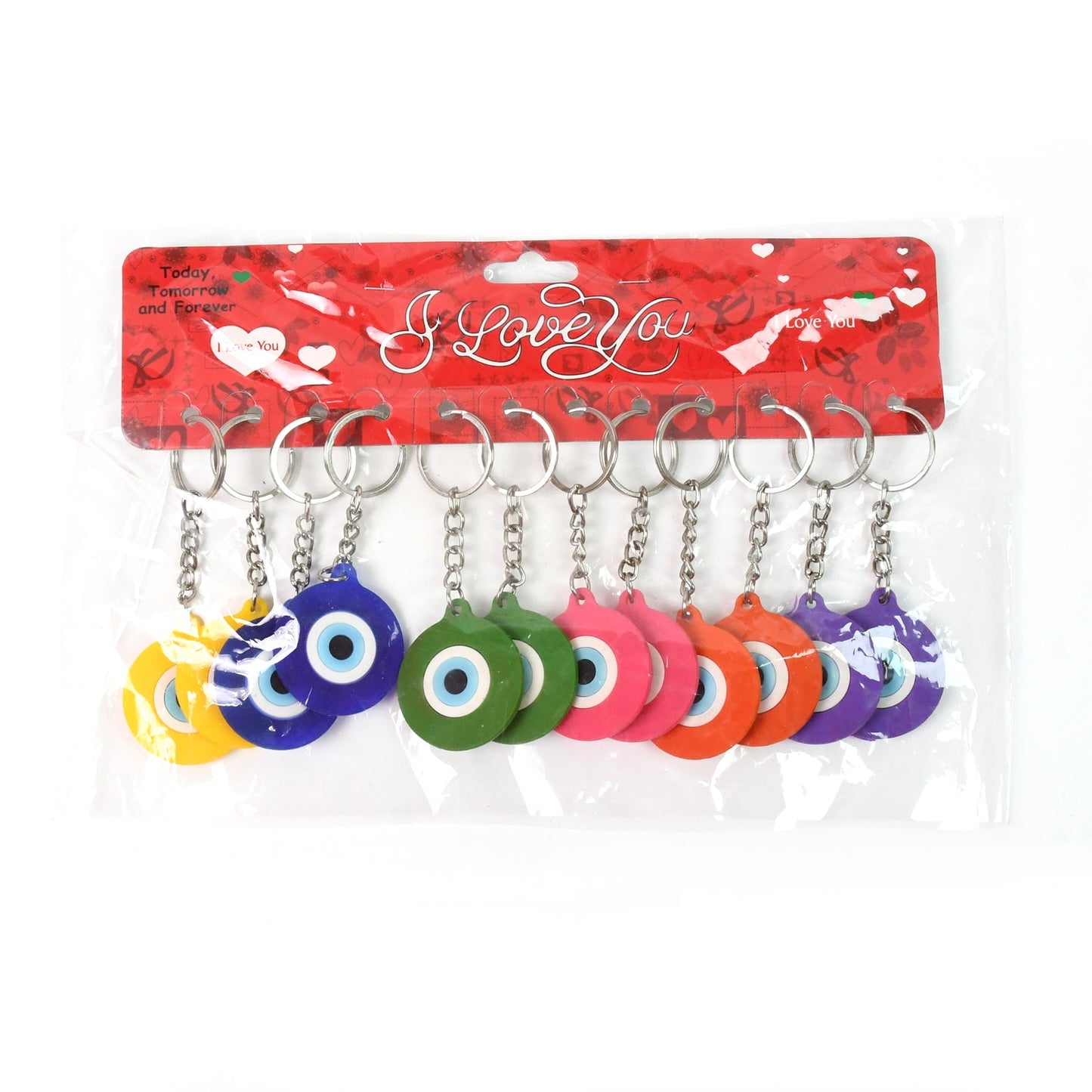 Blue and white concentric circle evil eye charm keychain