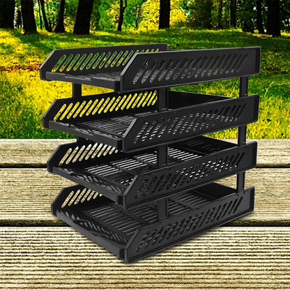 Side angle view of the office file rack positioned on a clean desk.