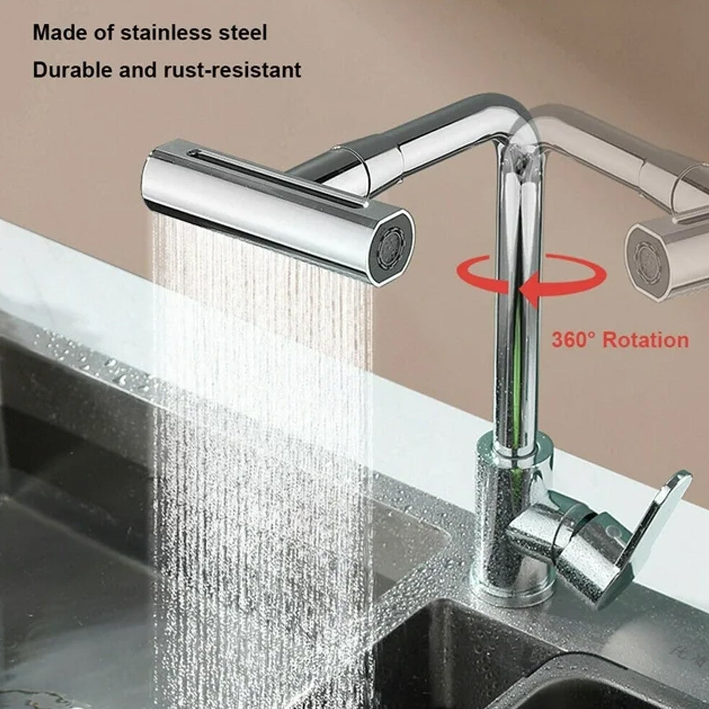 360° Rotating Waterfall Kitchen Faucet – Touch & Swivel Sink Extender (4 In 1 )