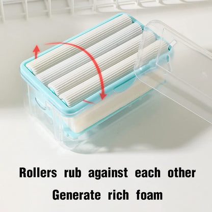 Close-up of the rubber roller and spring mechanism inside the soap dispenser.