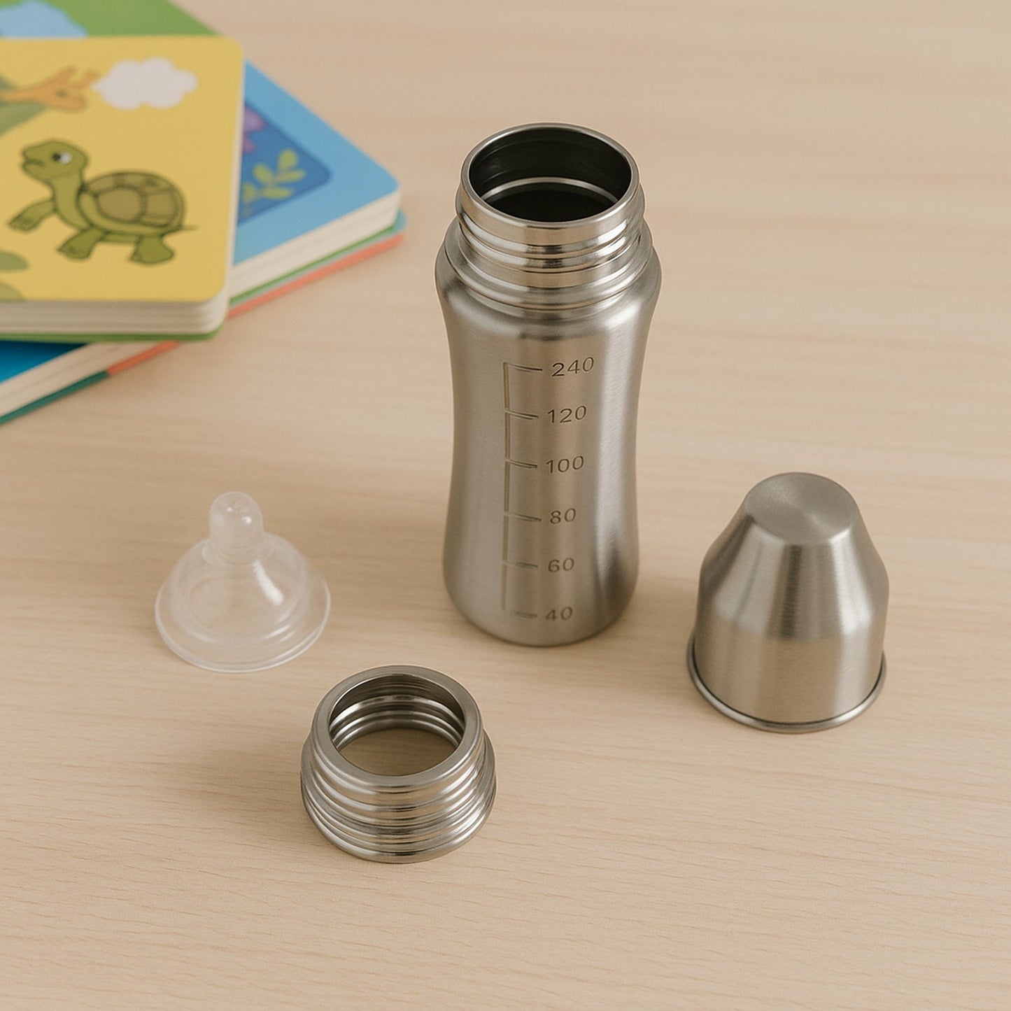 Ganesh Stainless Steel Baby Feeding Bottle, Milk Bottle for New Born / Infants / Toddler Up to 3 Years, BFA Free (250 ML Approx)
